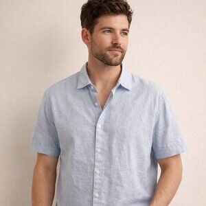 Perry Ellis Men’s Linen Blend Short Sleeve Button Up Shirt Light Blue Size XL